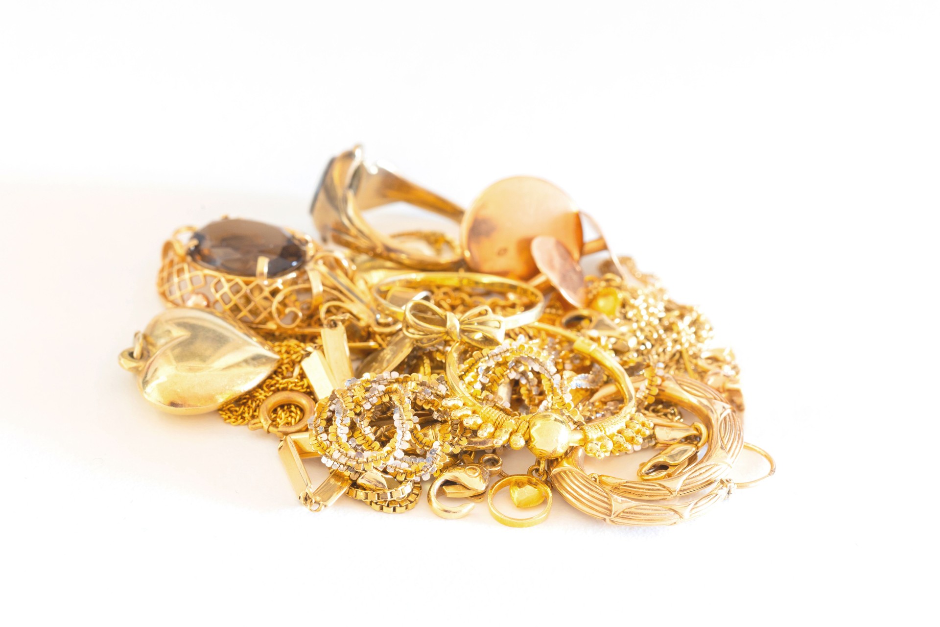 Still life with pieces of old gold  jewelry